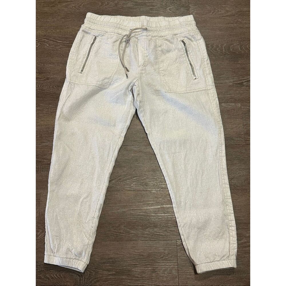 Athleta  10P petite Cabo cheetah tan white linen joggers
